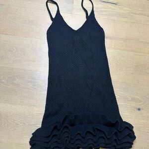 Lulu's Black Knit sweater Dress with Ruffled Hem
